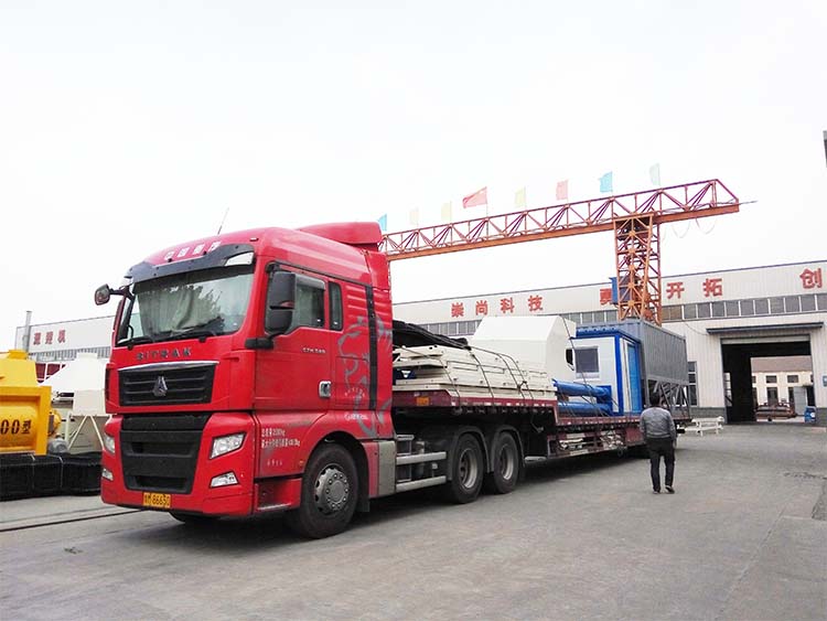 小型工地JS750攪拌機(jī)，搭配50T臥式水泥倉，裝車準(zhǔn)備發(fā)貨
